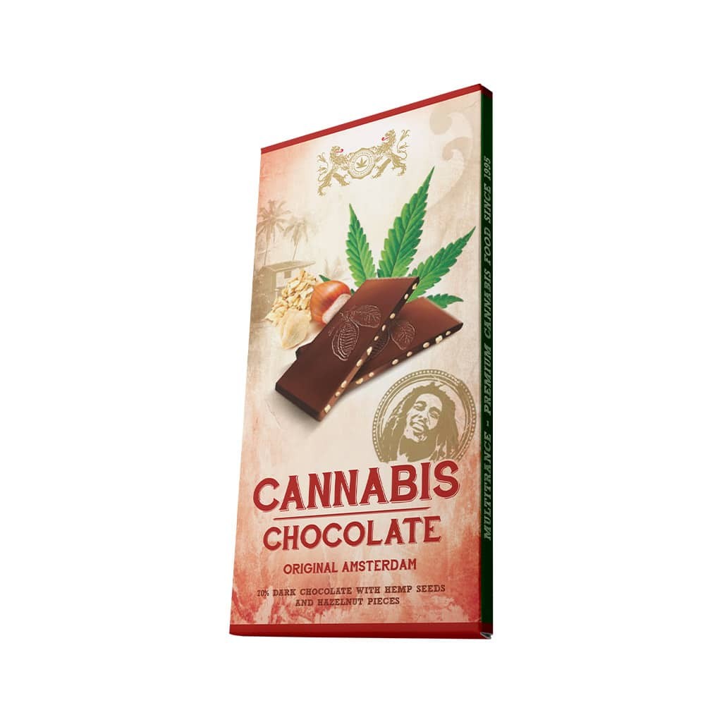 Chocolat noir fourré aux graines de chanvre et noisettes